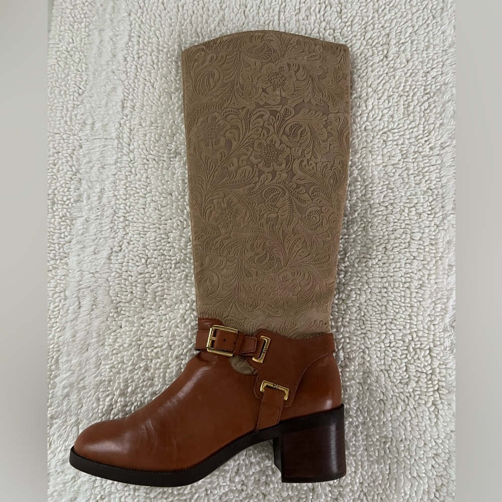 Ralph Lauren Christine Taupe and Brown Heeled Riding Boots